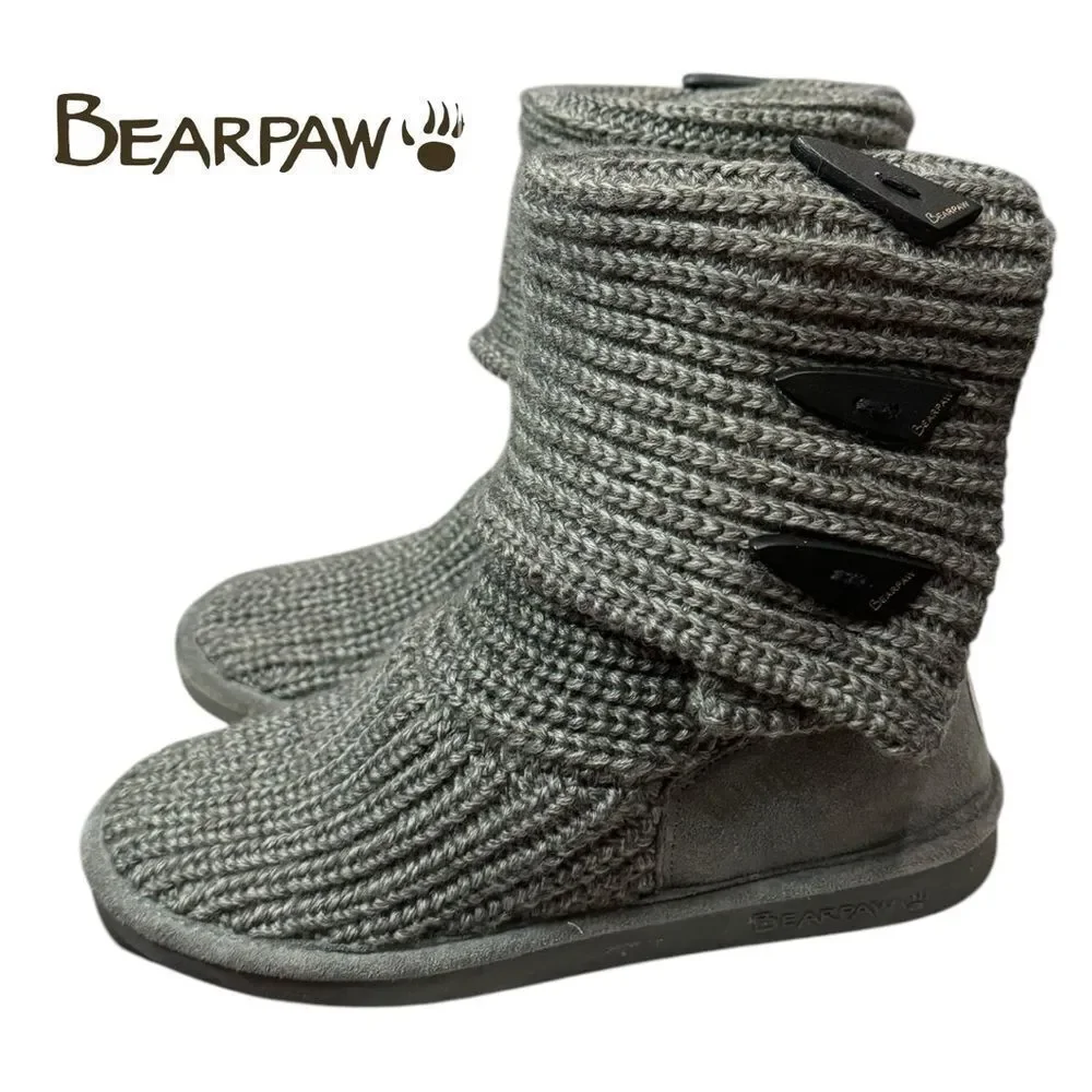 BearPaw Knit Tall Wool/Acrylic Blend Gray Boots 656W Knit Tall Women's Boots 7